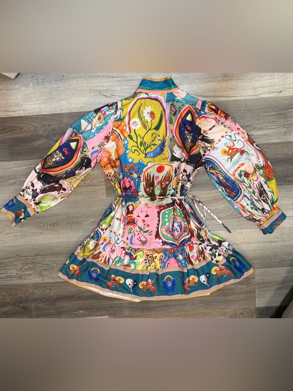 Multicolor Printed Mini Dress with Button-Front and Drawstring Waist - Picture 10 of 12